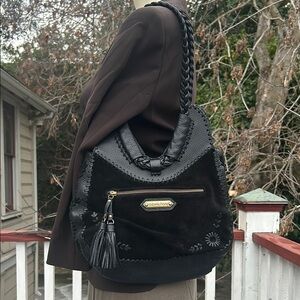 EMBROIDERED TASSELED HOBO SHOULDER HANDBAG